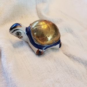 Ceramic Turtle Figurine with Brass Shell, Vtg